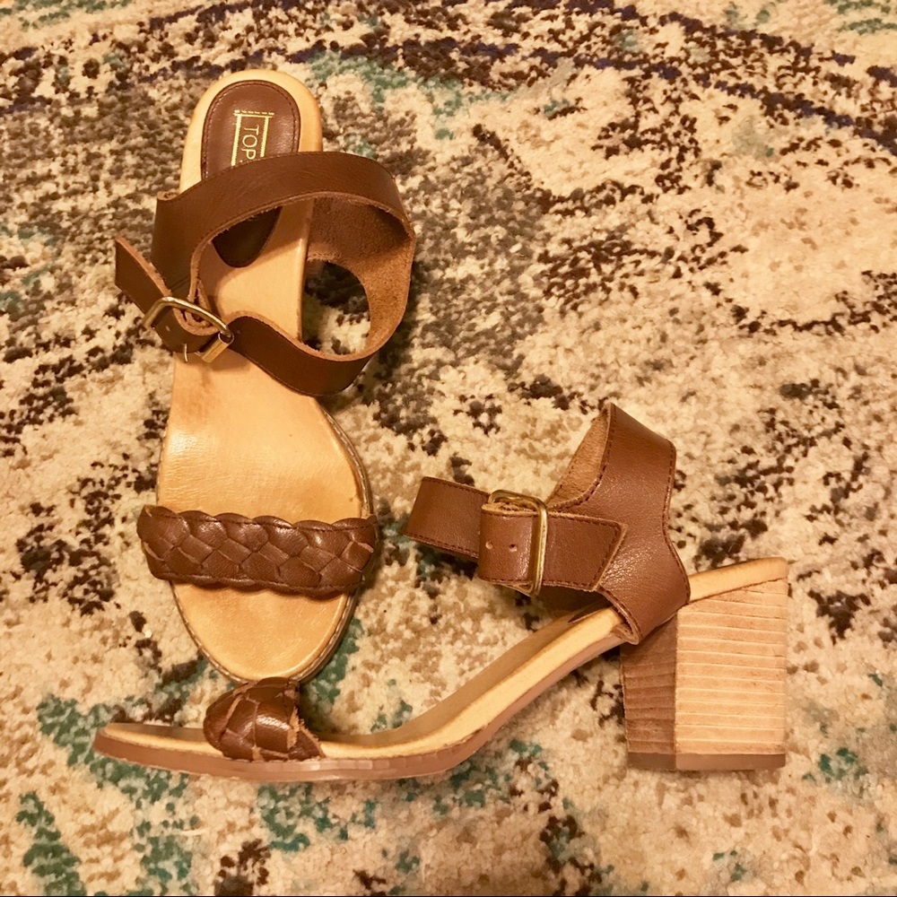 TOPSHOP block heel leather strappy sandal